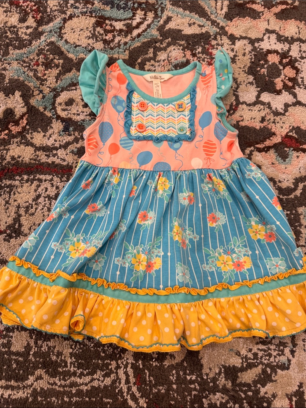 Matilda Jane Aqua, Coral & Yellow Floral Tiered Dress